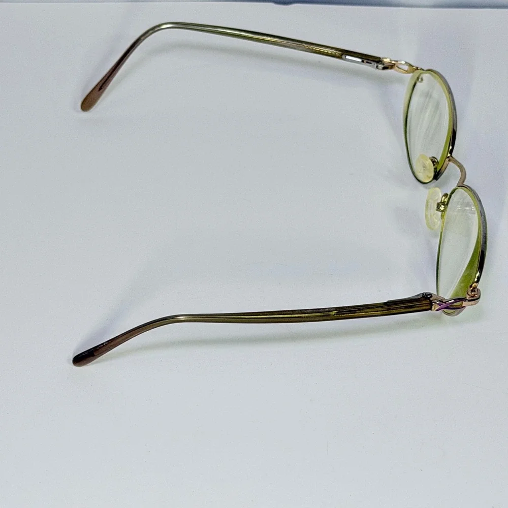 Vintage Gold Oval Metal Eyeglasses Purple Ribbon Detail Librarian Frames
